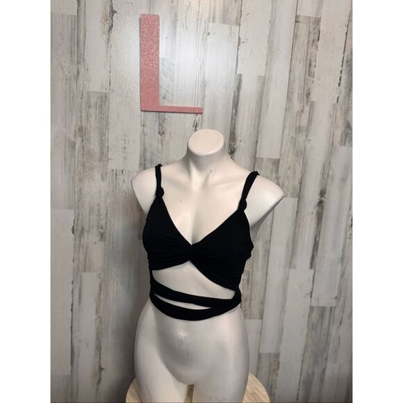 Forever 21 Black Wrap Cutout Crop Top | Size Large - Picture 2 of 6